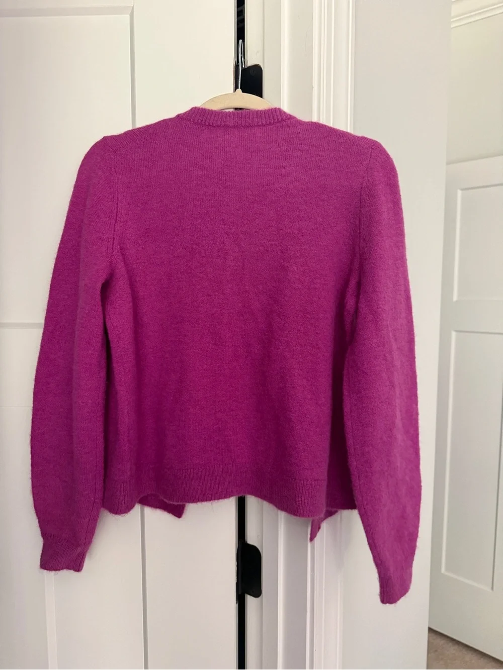 Boden magenta Fluffy Bow Cardigan velvet tie neck sweater wool blend